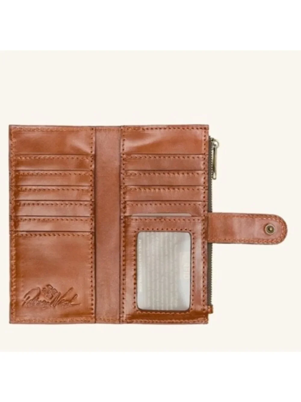 Patricia Nash Apricot Blossom Nazari Bi-Fold RFID Leather Floral Wallet Tan